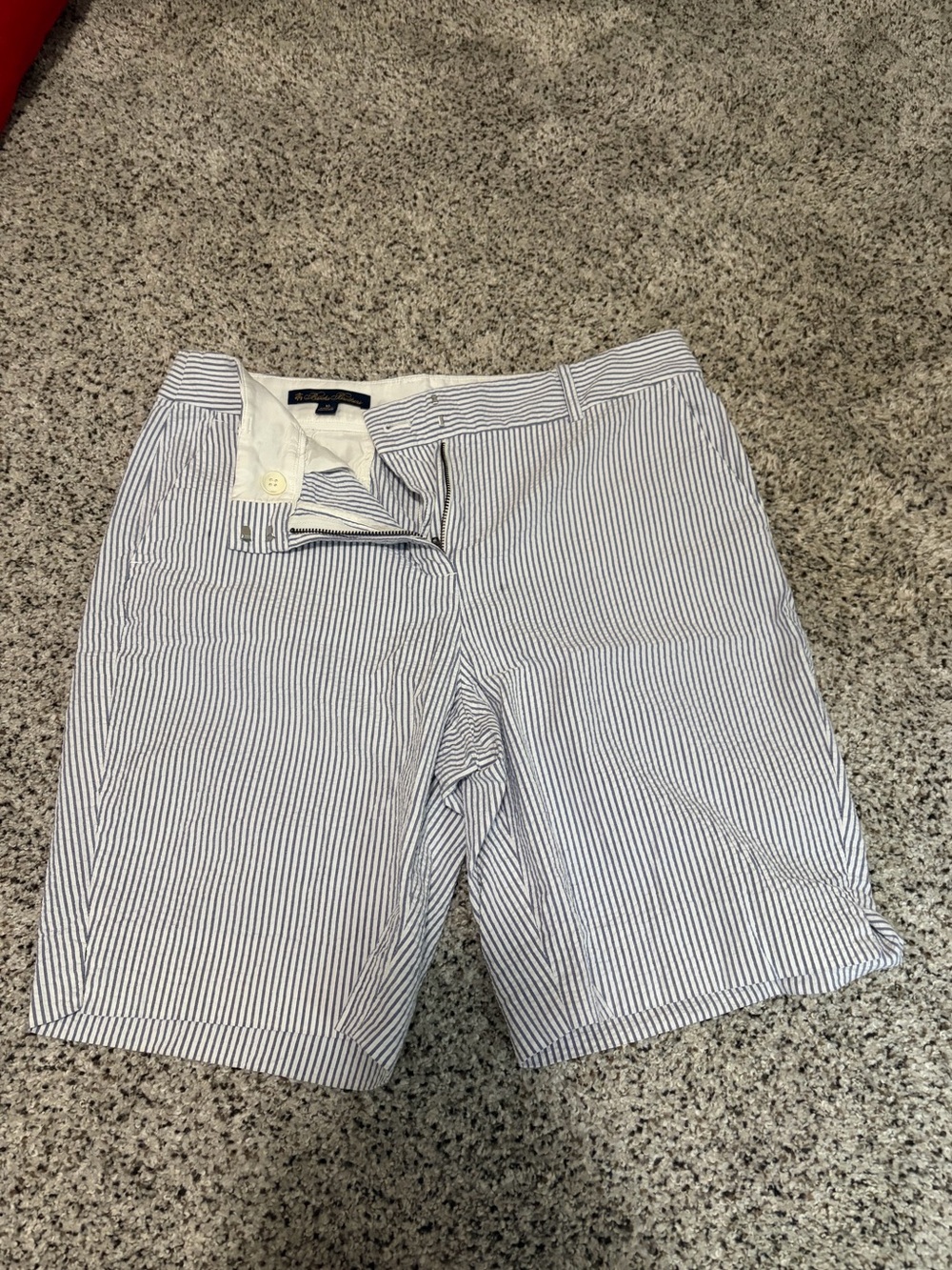 Brooks Brothers Navy & White Seersucker Stripe Bermuda Shorts
